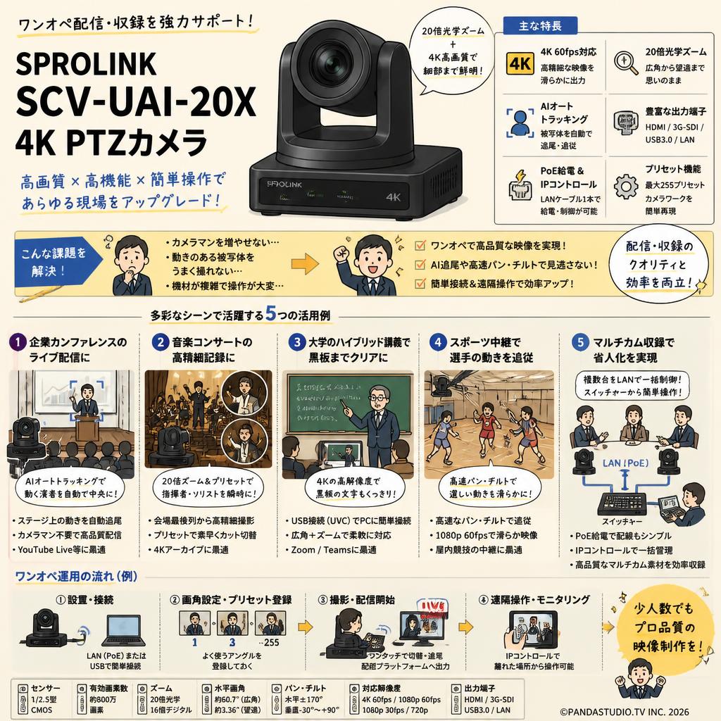 SPROLINK SCV-UAI-20X 4K PTZカメラ 用途
