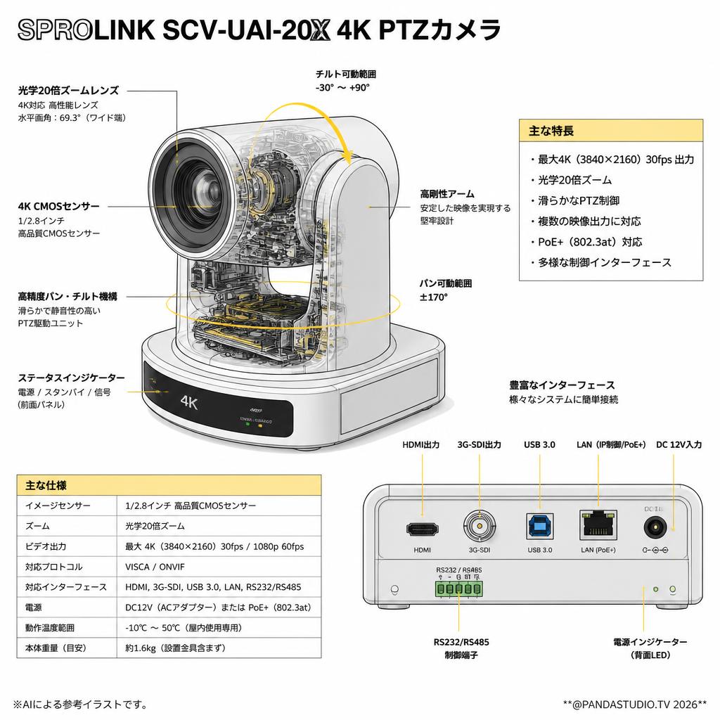 SPROLINK SCV-UAI-20X 4K PTZカメラ スペック