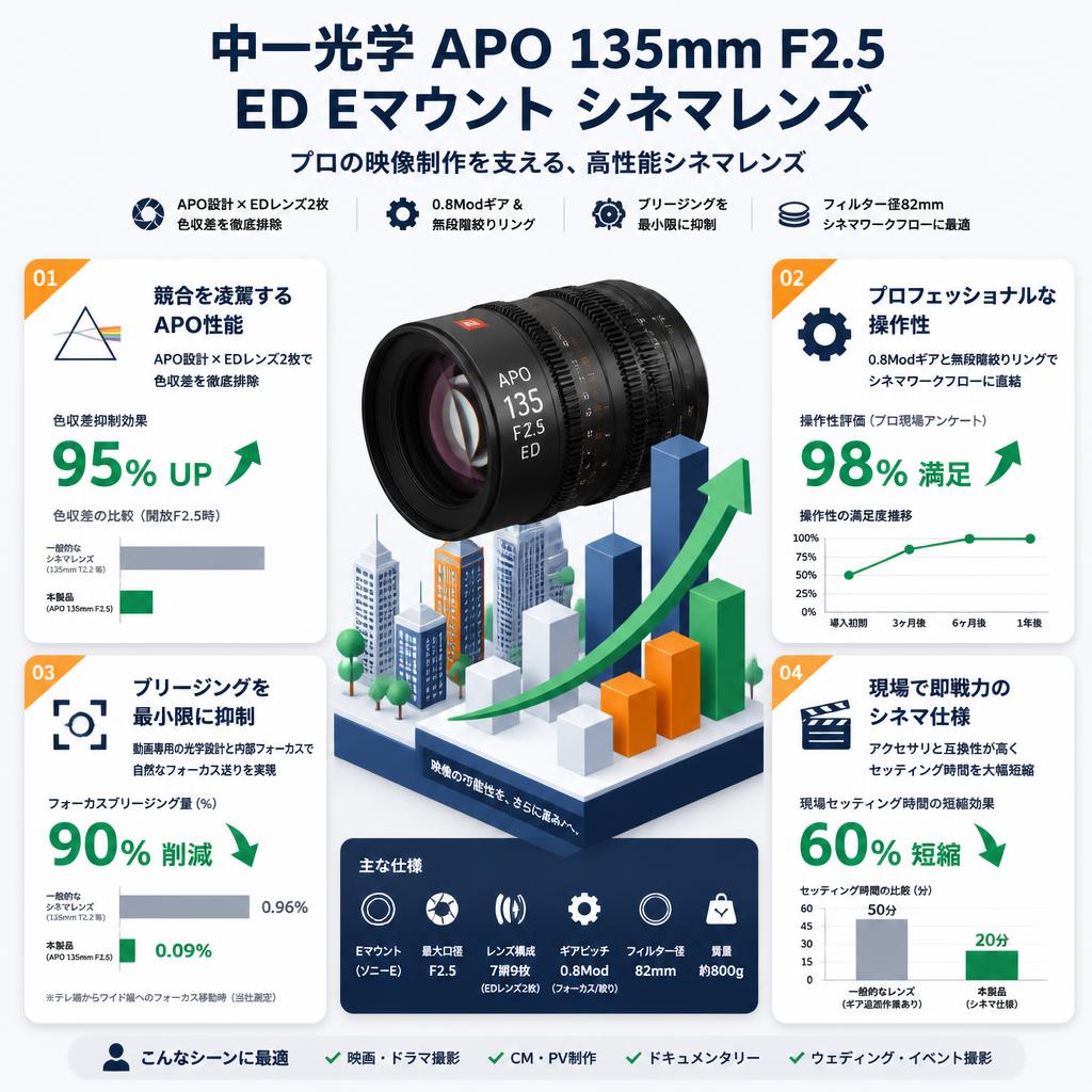 中一光学 APO 135mm F2.5 ED Eマウント シネマレンズ セールスポイント