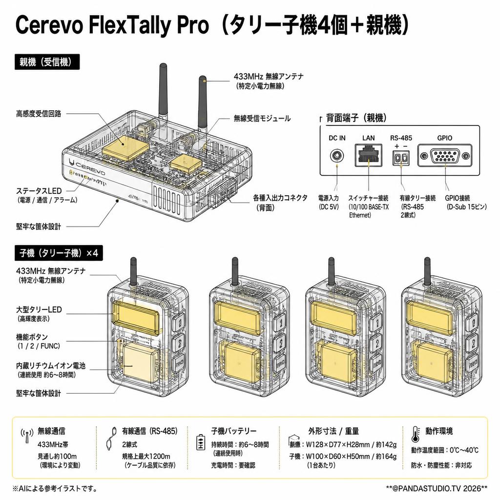 Cerevo FlexTally Pro （タリー子機4個＋親機） スペック