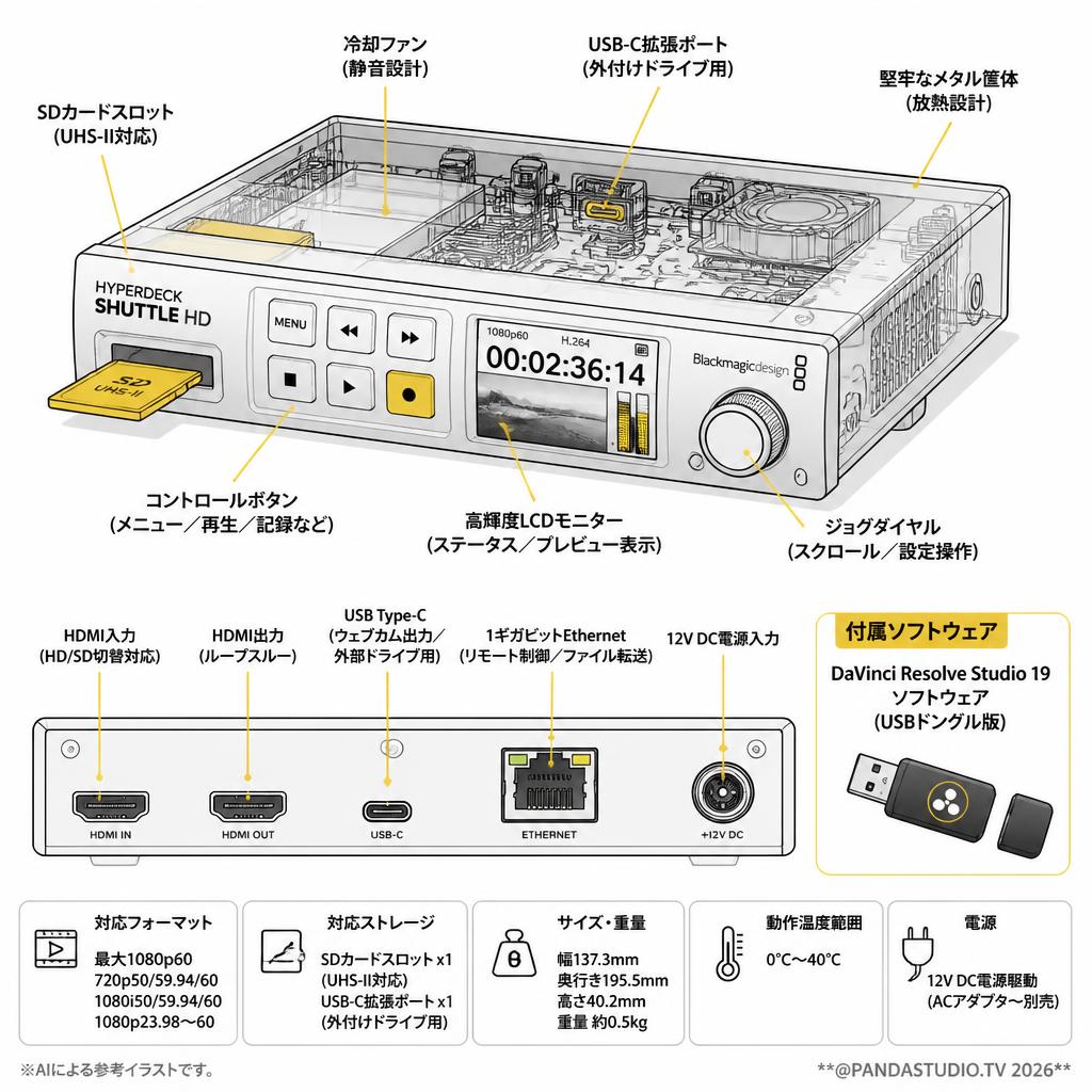 HyperDeck Shuttle HD 購入で、 DaVinci Resolve Studio 19 ソフトウェア （USBドングル版） が付いてくるセット スペック