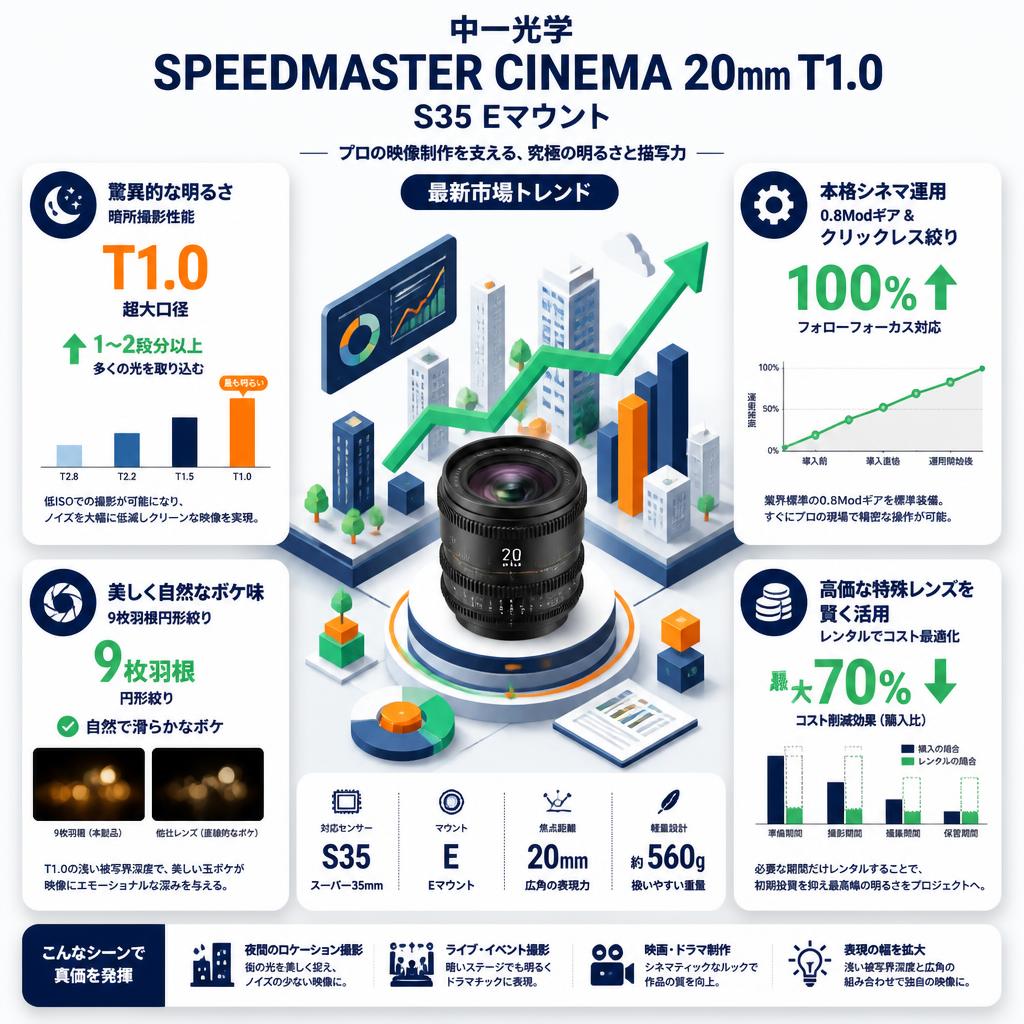 中一光学 SPEEDMASTER CINEMA 20mm T1.0 S35 Eマウント セールスポイント