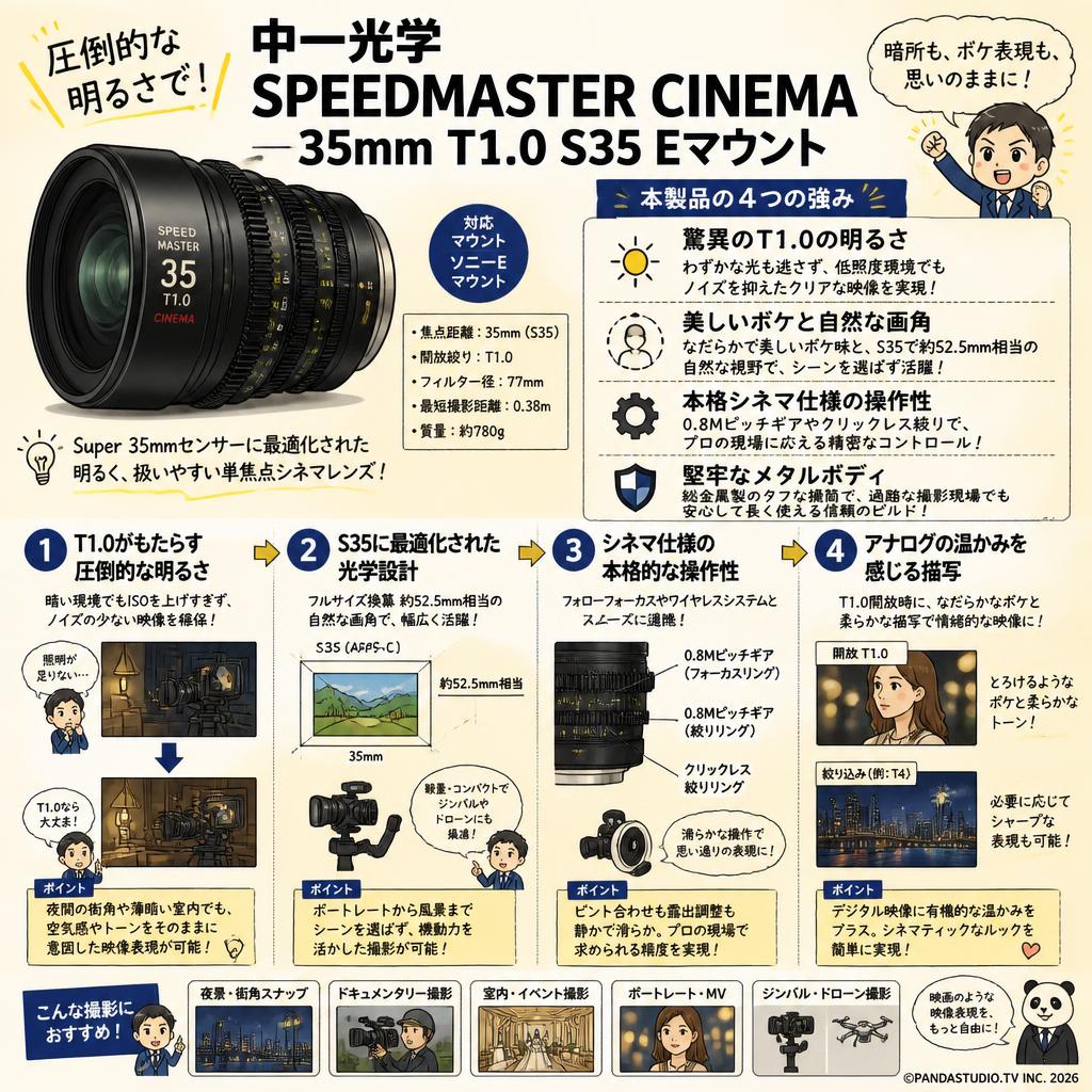 中一光学 SPEEDMASTER CINEMA 35mm T1.0 S35 Eマウント 概要