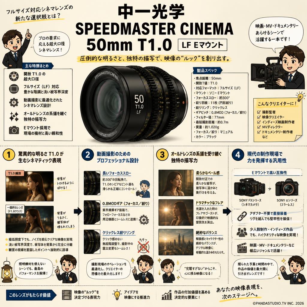 中一光学 SPEEDMASTER CINEMA 50mm T1.0 LF Eマウント 概要
