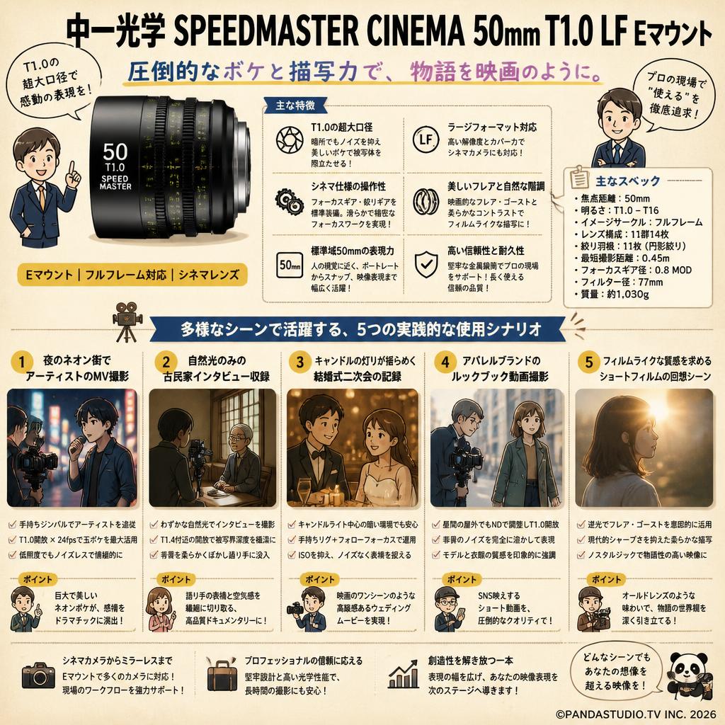 中一光学 SPEEDMASTER CINEMA 50mm T1.0 LF Eマウント 用途