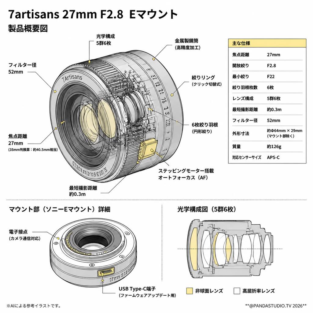 7artisans 27mm F2.8  Eマウント スペック
