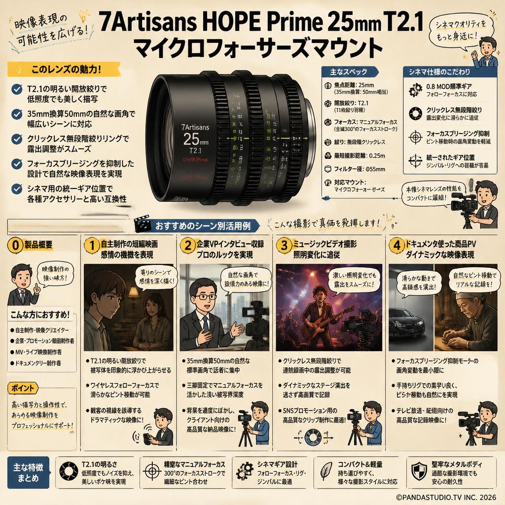 7Artisans HOPE Prime 25mm T2.1 マイクロフォーサーズマウント 用途