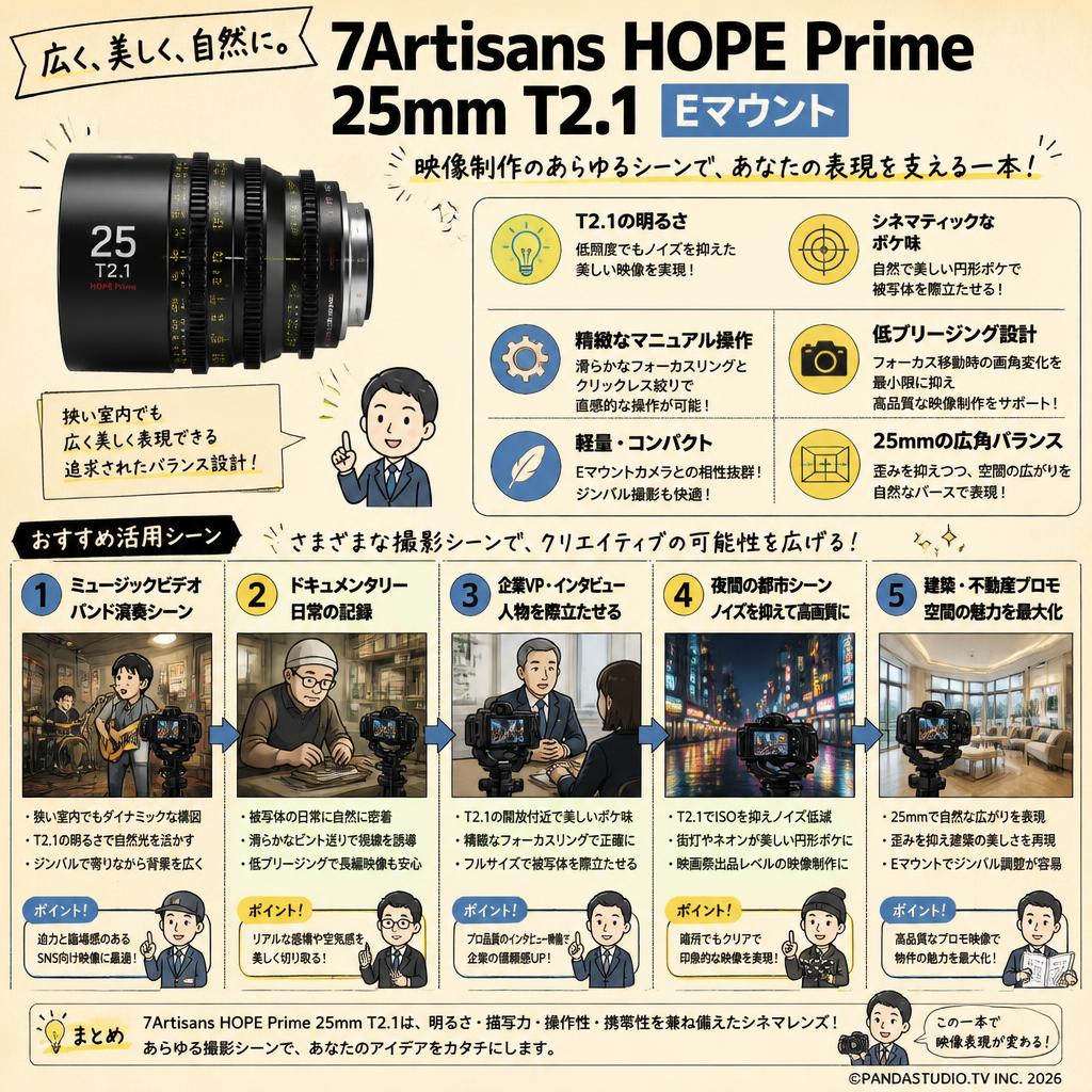 7Artisans HOPE Prime 25mm T2.1  Eマウント 用途