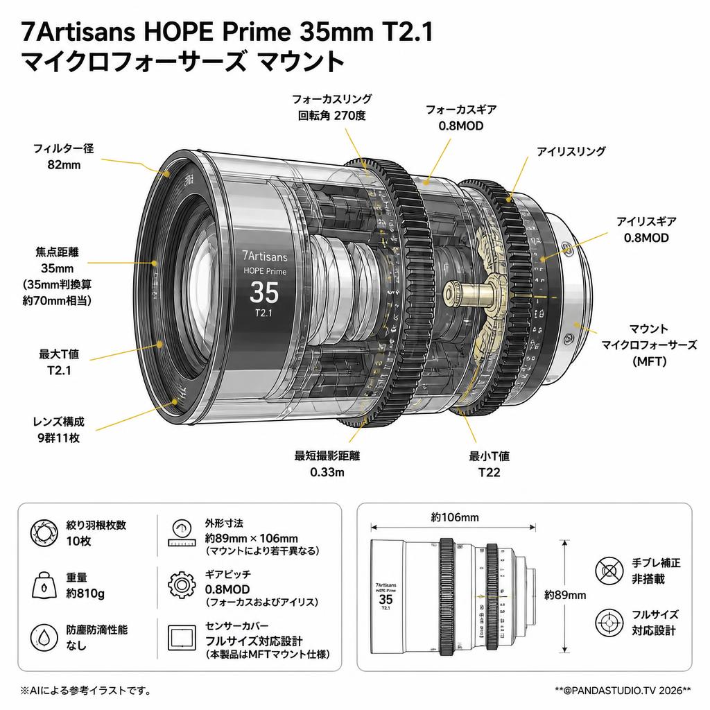 7Artisans HOPE Prime 35mm T2.1 マイクロフォーサーズ マウント スペック