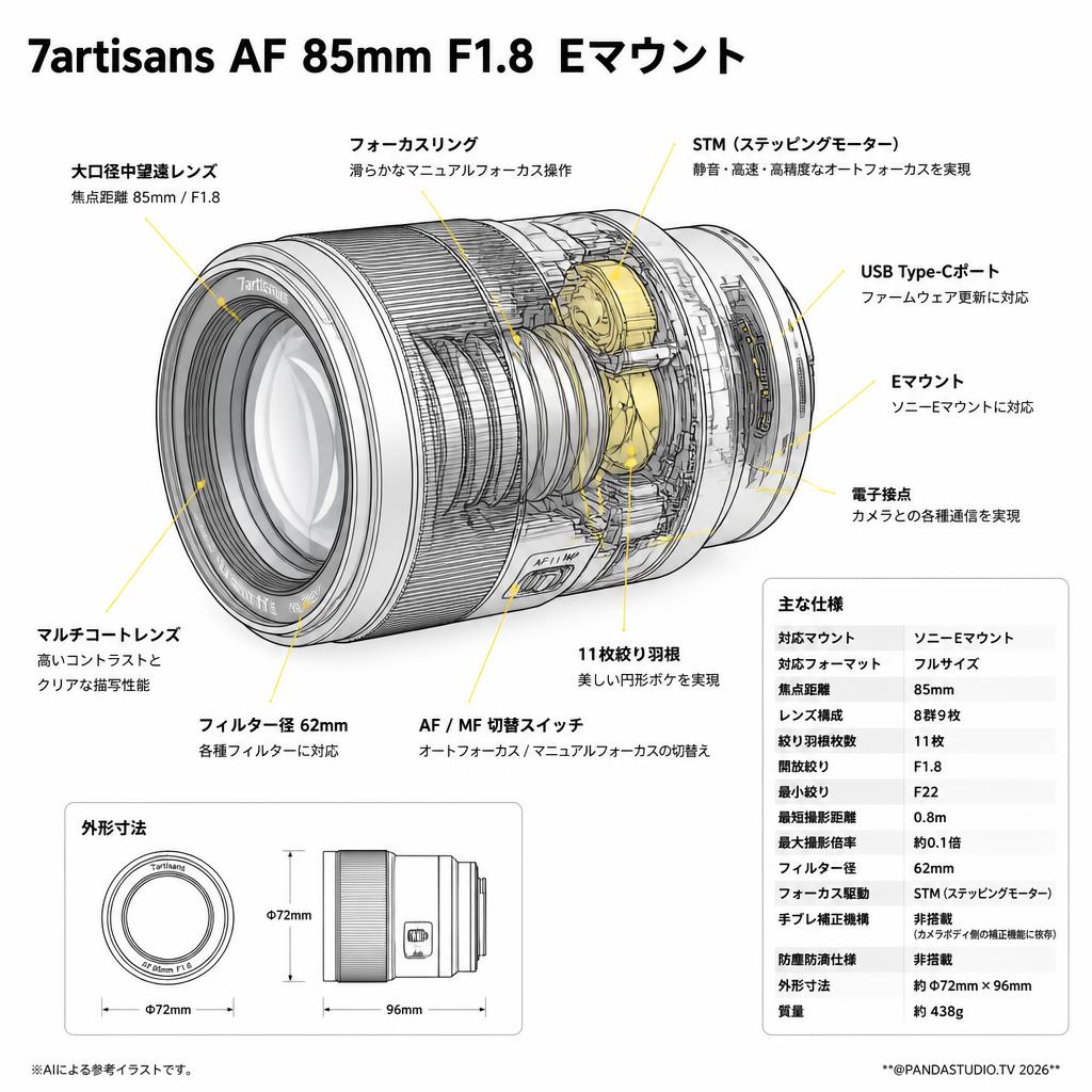 7artisans AF 85mm F1.8  Eマウント スペック