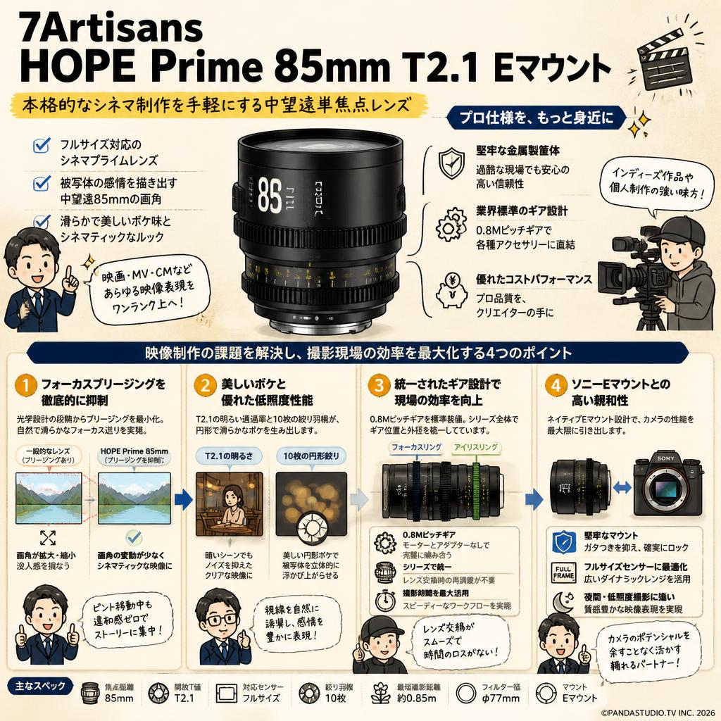 7Artisans HOPE Prime 85mm T2.1 Eマウント 概要