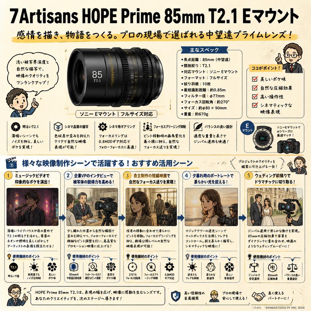 7Artisans HOPE Prime 85mm T2.1 Eマウント 用途
