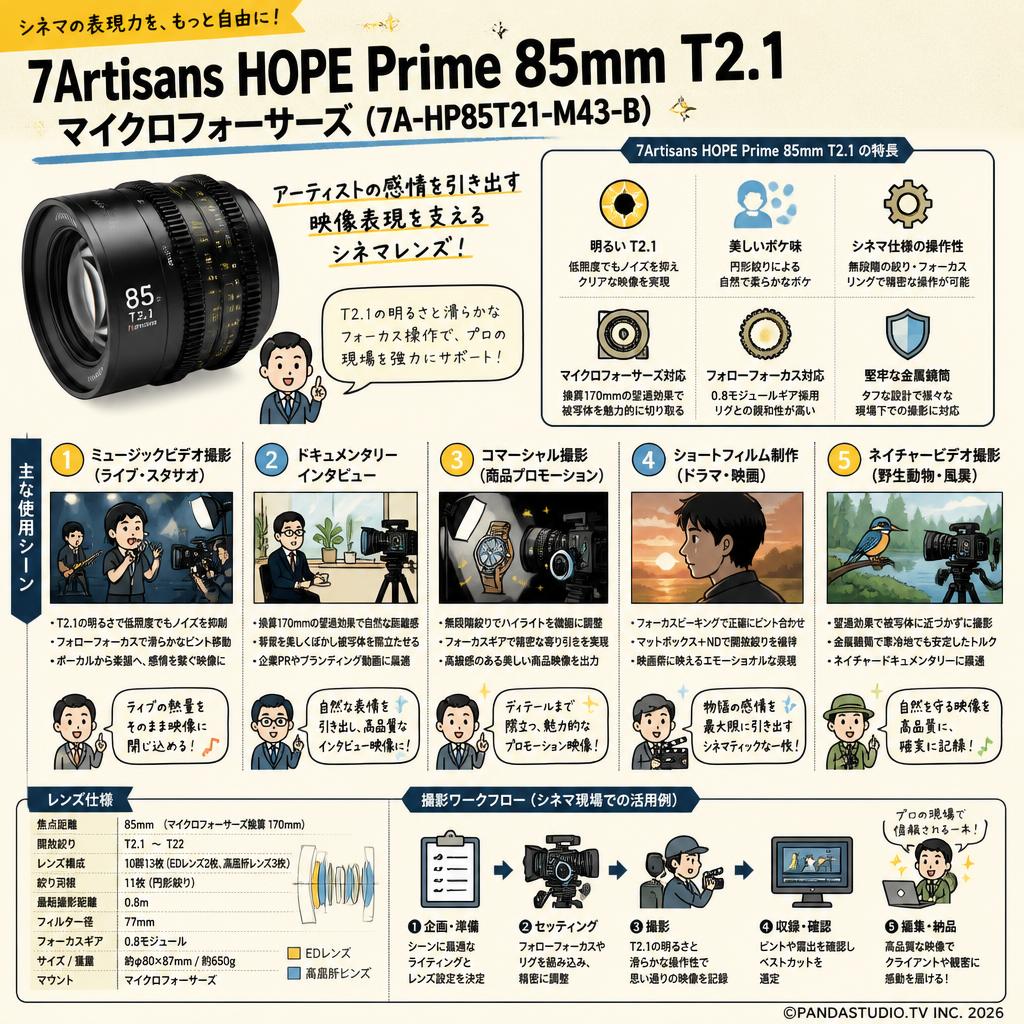 7Artisans HOPE Prime 85mm T2.1 マイクロフォーサーズ ( 7A-HP85T21-M43-B ) 用途