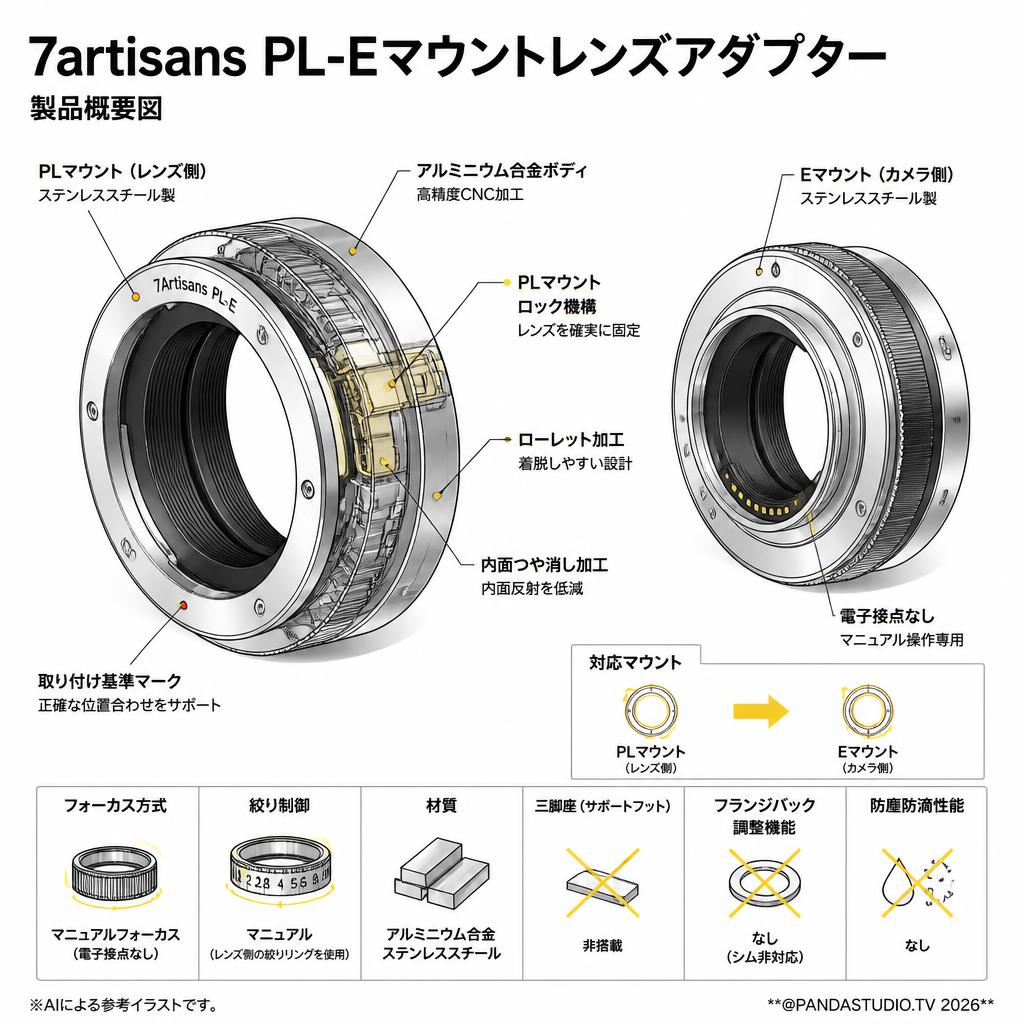 7artisans PL-Eマウントレンズアダプター スペック
