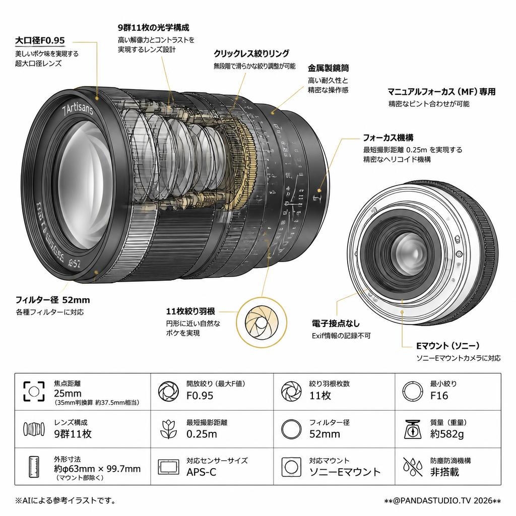 7Artisans 25mm F0.95 Eマウント スペック