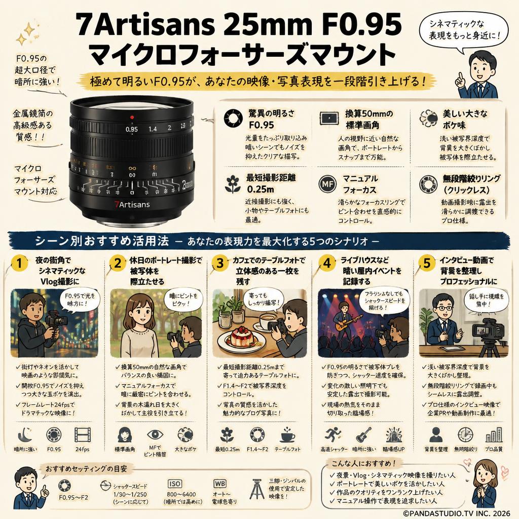7Artisans 25mm F0.95 マイクロフォーサーズマウント 用途