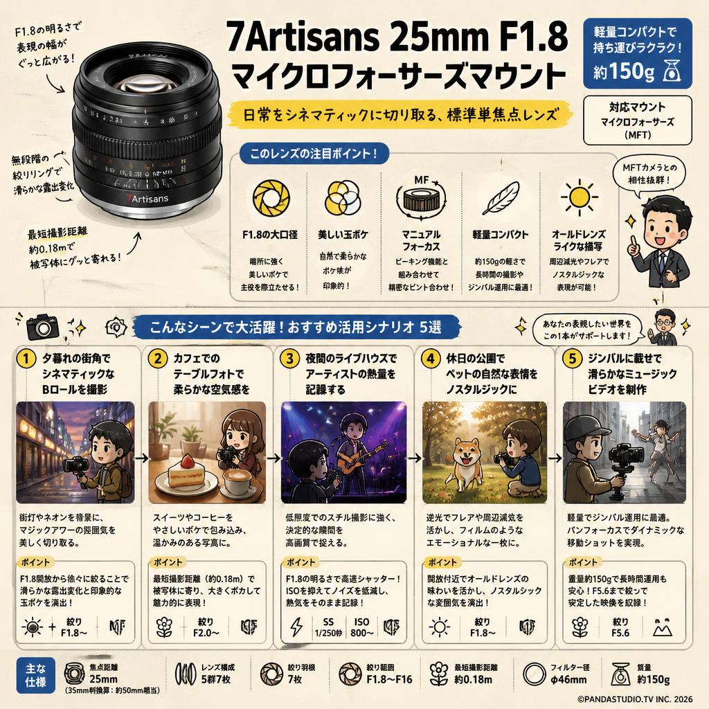 7Artisans 25mm F1.8 マイクロフォーサーズマウント 用途