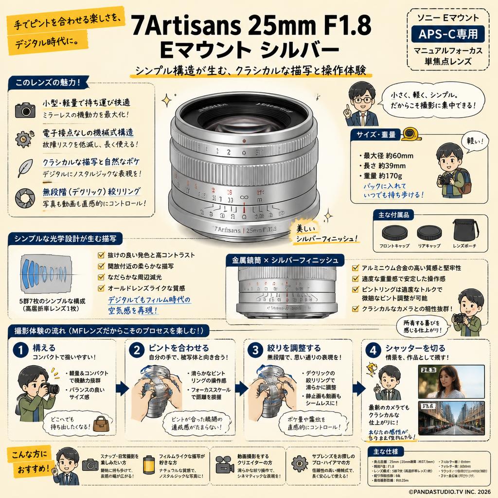 7Artisans 25mm F1.8 Eマウント シルバー 概要