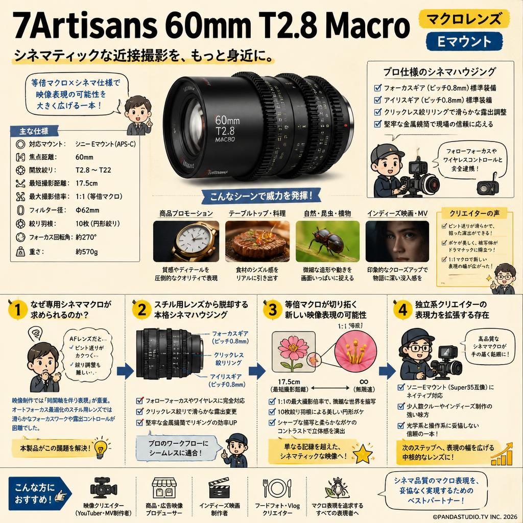 7Artisans 60mm T2.8 Macro マクロレンズ Eマウント 概要