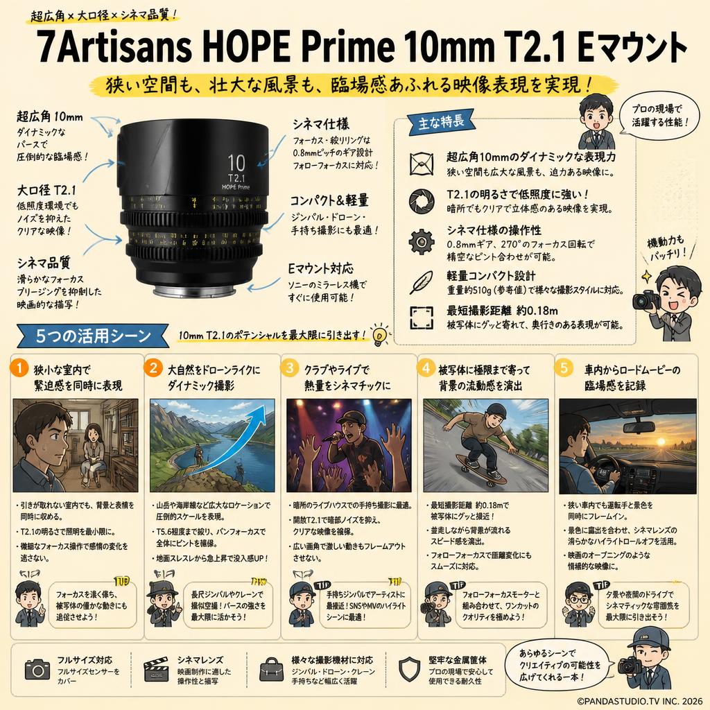 7Artisans HOPE Prime 10mm T2.1 Eマウント 用途