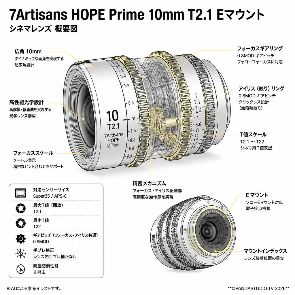 7Artisans HOPE Prime 10mm T2.1 Eマウント スペック