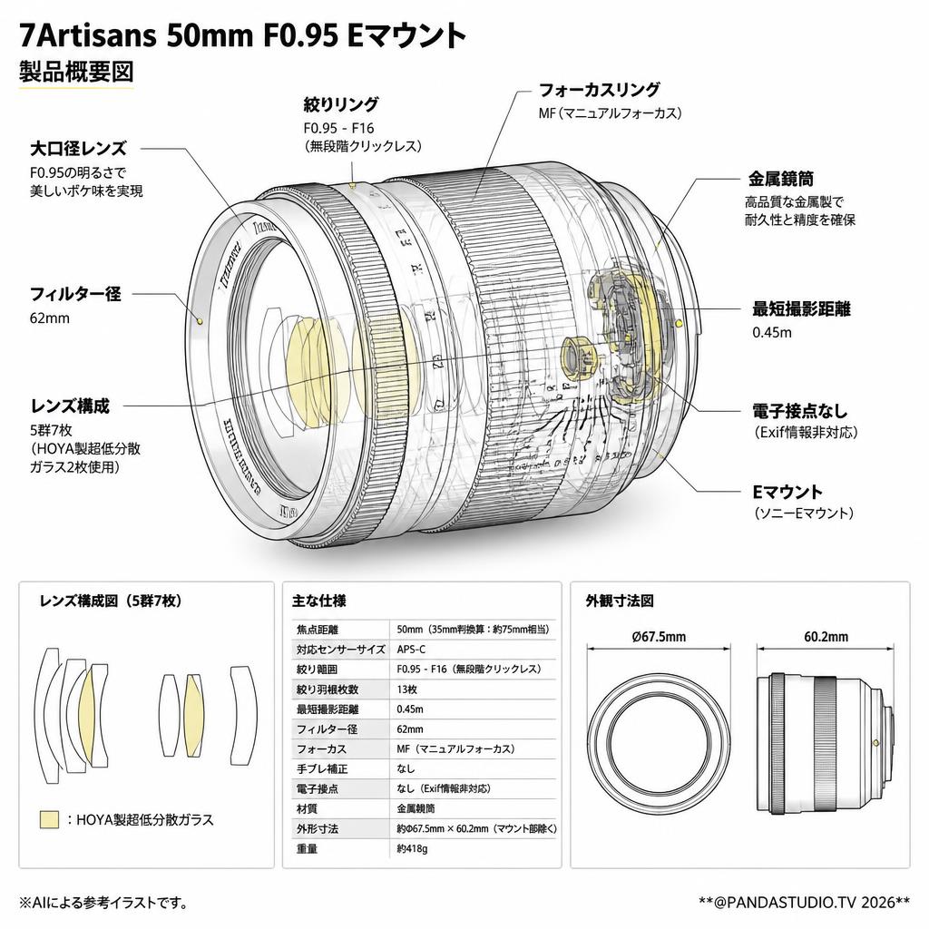 7Artisans 50mm F0.95 Eマウント スペック