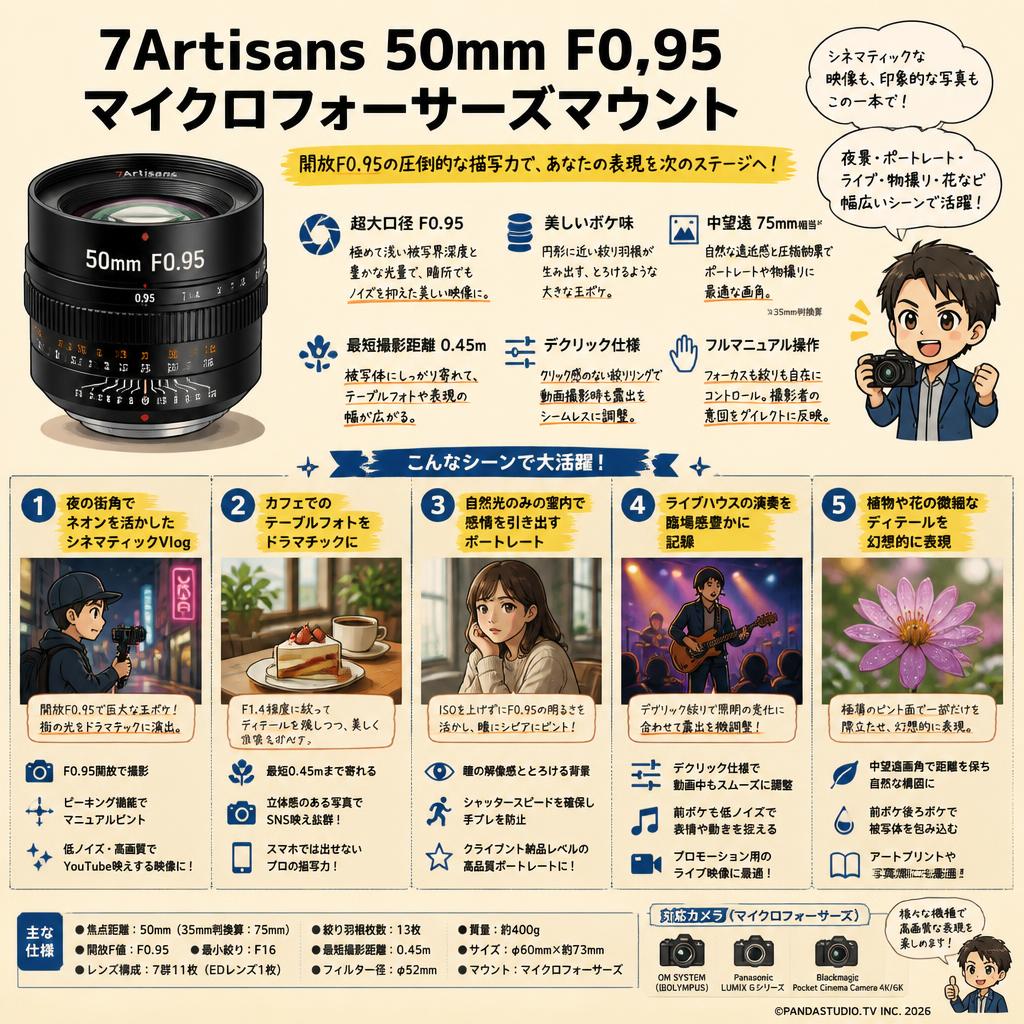 7Artisans 50mm F0.95 マイクロフォーサーズマウント 用途