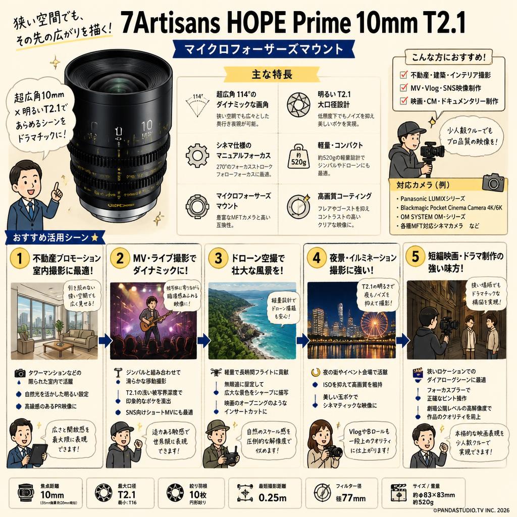 7Artisans HOPE Prime 10mm T2.1 マイクロフォーサーズマウント 用途