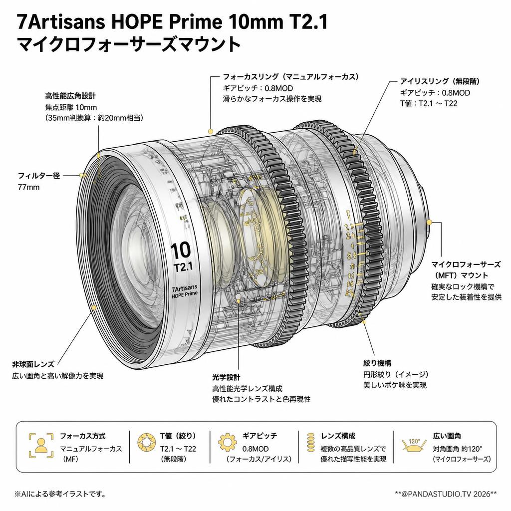 7Artisans HOPE Prime 10mm T2.1 マイクロフォーサーズマウント スペック