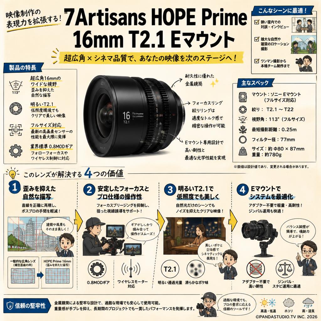 7Artisans HOPE Prime 16mm T2.1 Eマウント 概要