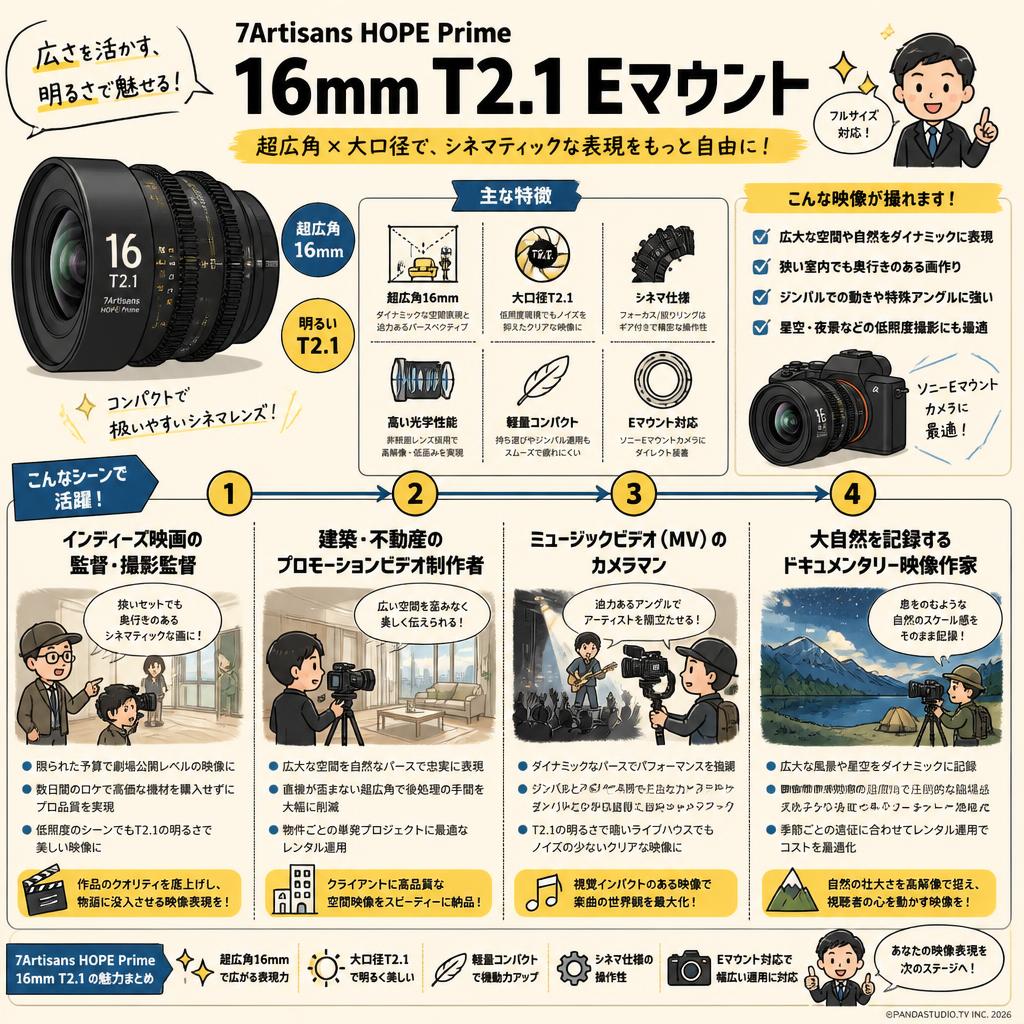 7Artisans HOPE Prime 16mm T2.1 Eマウント おもな対象のお客様