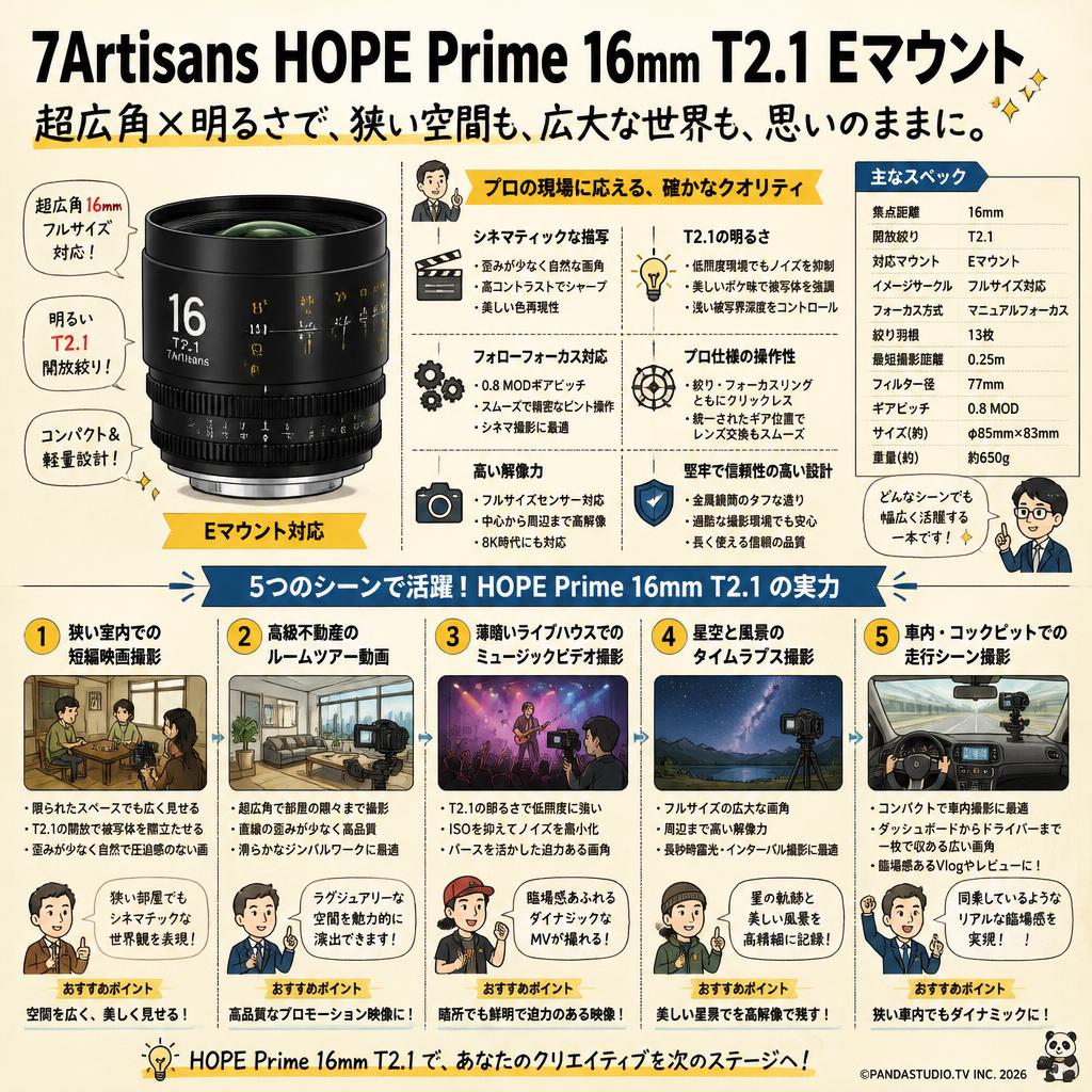 7Artisans HOPE Prime 16mm T2.1 Eマウント 用途