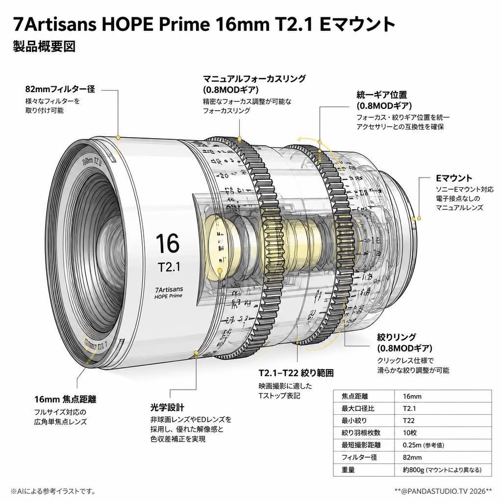 7Artisans HOPE Prime 16mm T2.1 Eマウント スペック