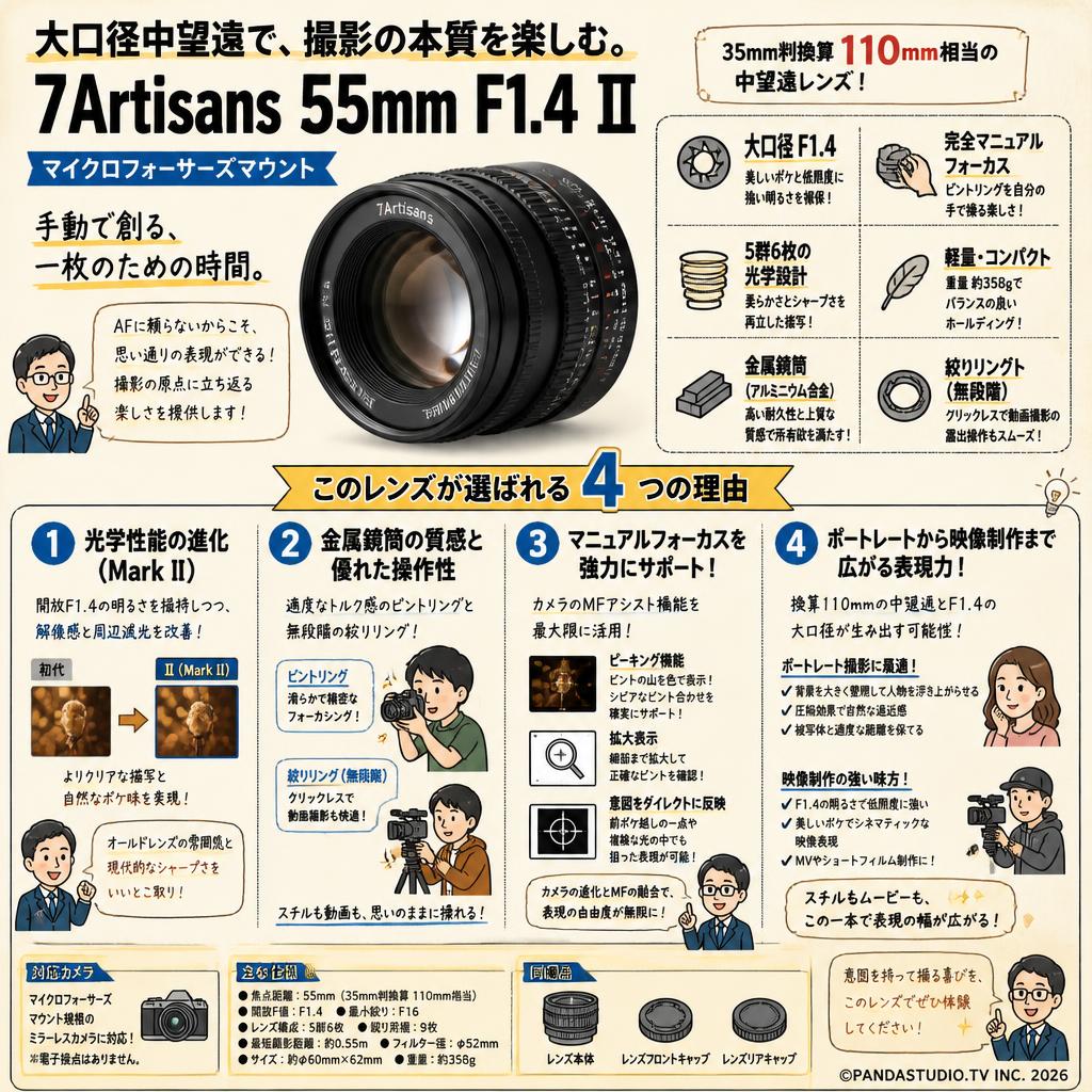 7Artisans 55mm F1.4 Ⅱ マイクロフォーサーズマウント 概要