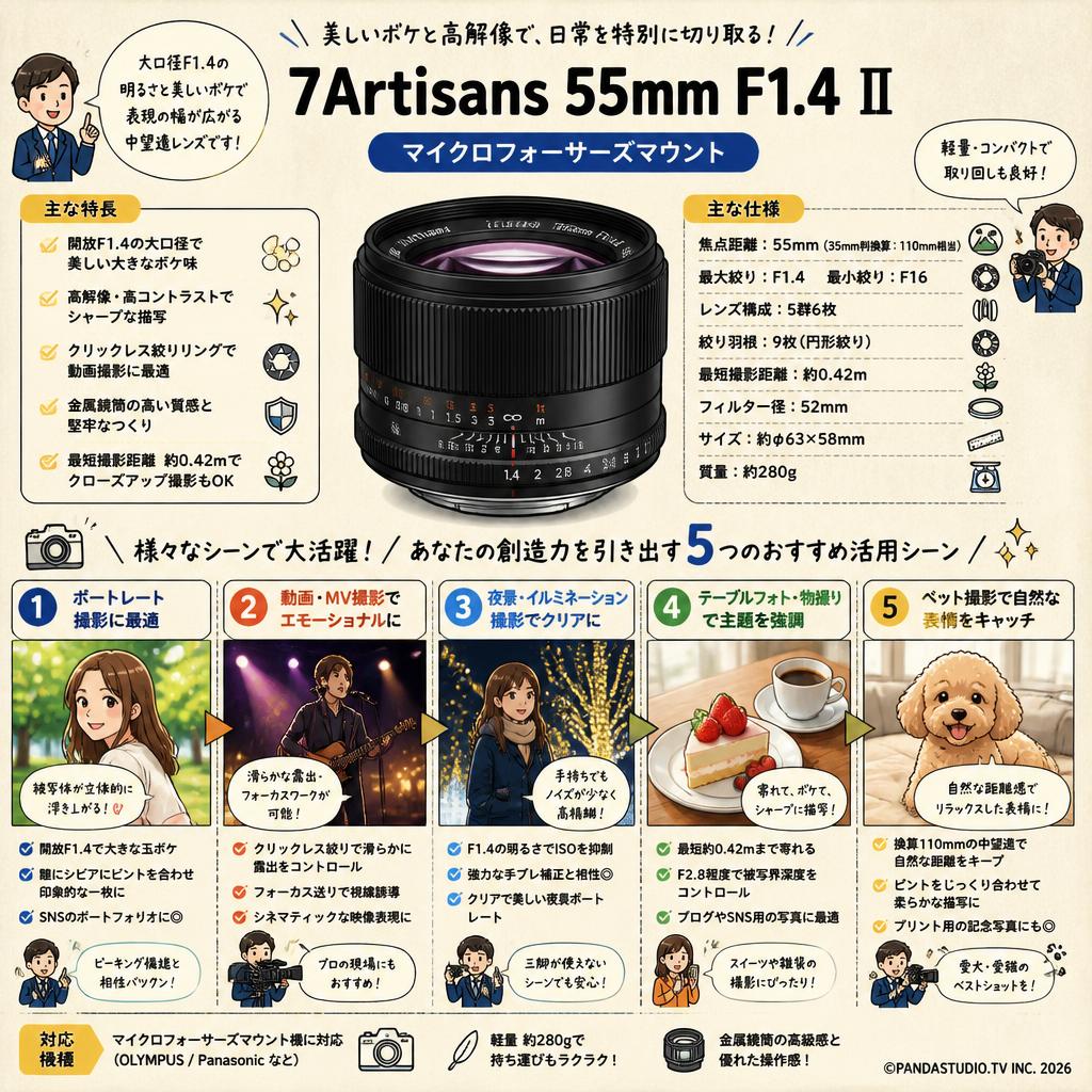 7Artisans 55mm F1.4 Ⅱ マイクロフォーサーズマウント 用途