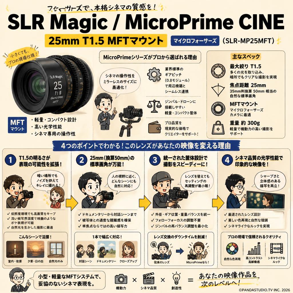 SLR Magic / MicroPrime CINE / 25mm T1.5 MFTマウント マイクロフォーサーズ ( SLR-MP25MFT ) 概要
