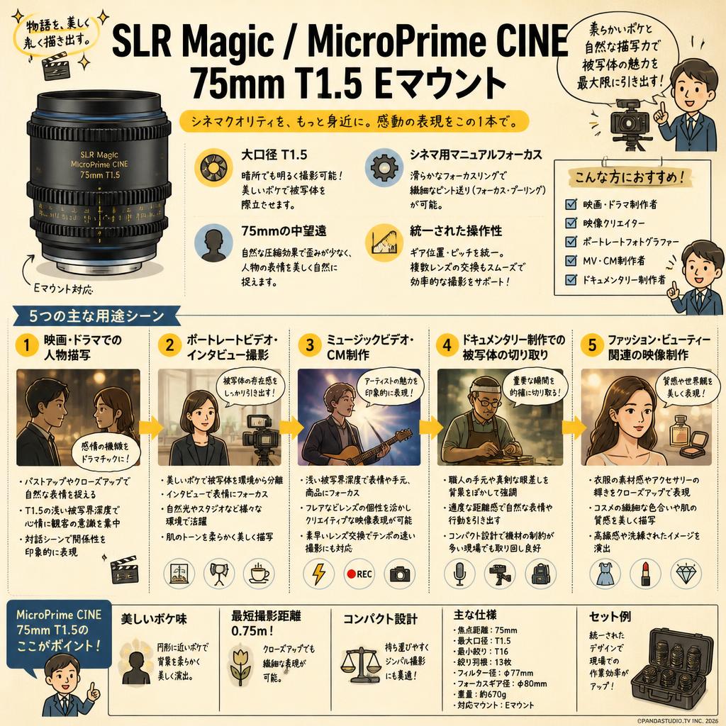 SLR Magic / MicroPrime CINE / 75mm T1.5 Eマウント 用途