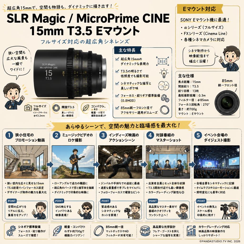 SLR Magic / MicroPrime CINE / 15mm T3.5 Eマウント 用途