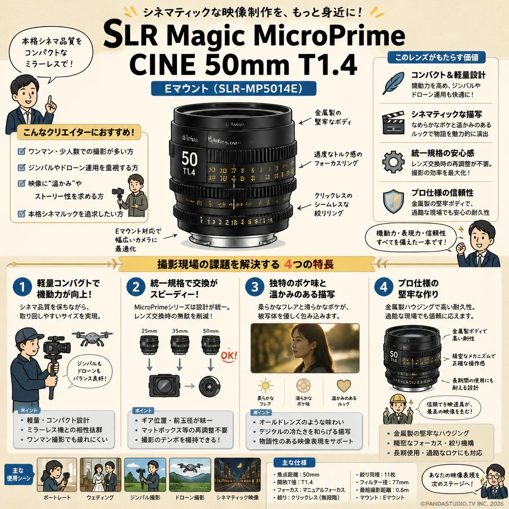 SLR Magic MicroPrime CINE 50mm T1.4  Eマウント ( SLR-MP5014E ) 概要