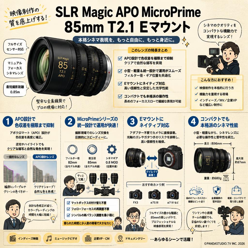 SLR Magic APO MicroPrime 85mm T2.1 Eマウント ( SLR-APOMP85EF ) 概要