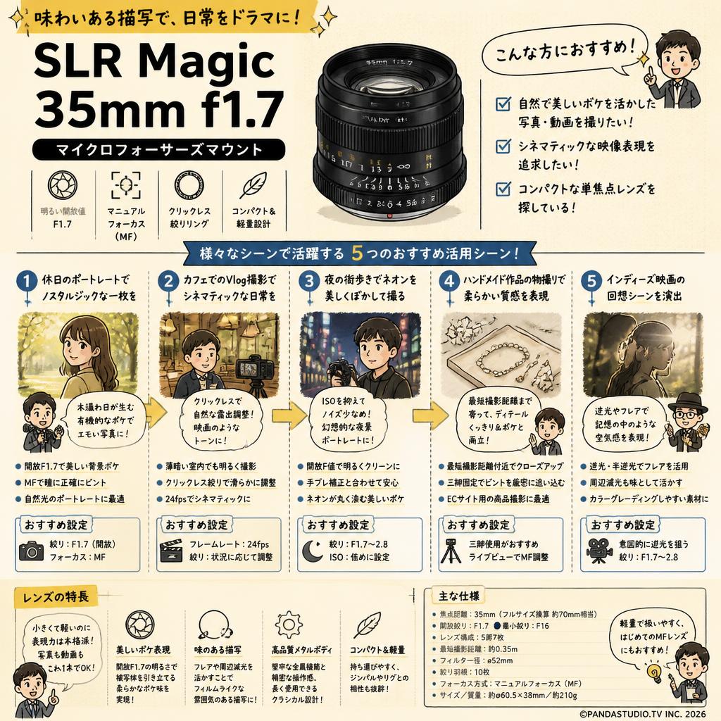 SLR Magic / 35mm f1.7 マイクロフォーサーズマウント 用途
