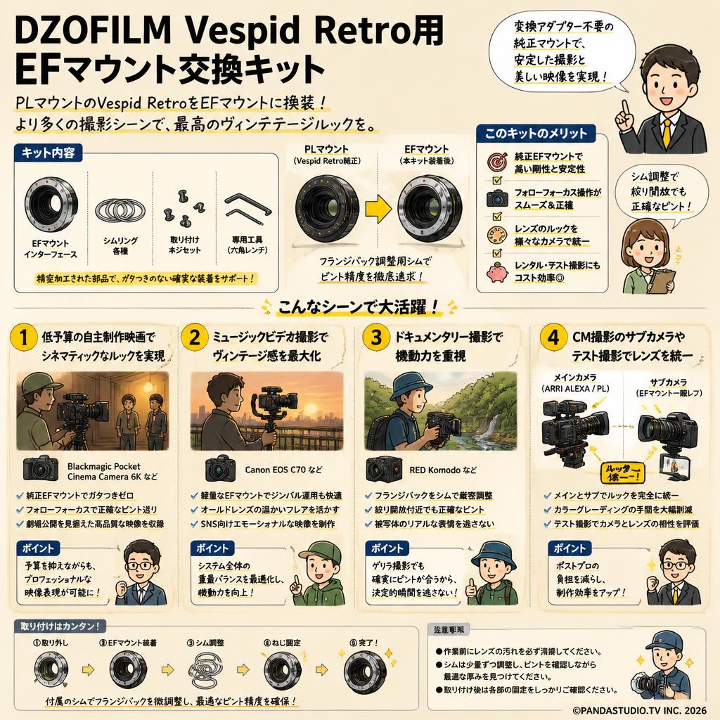 DZOFILM Vespid Retro用 EFマウント交換キット 用途