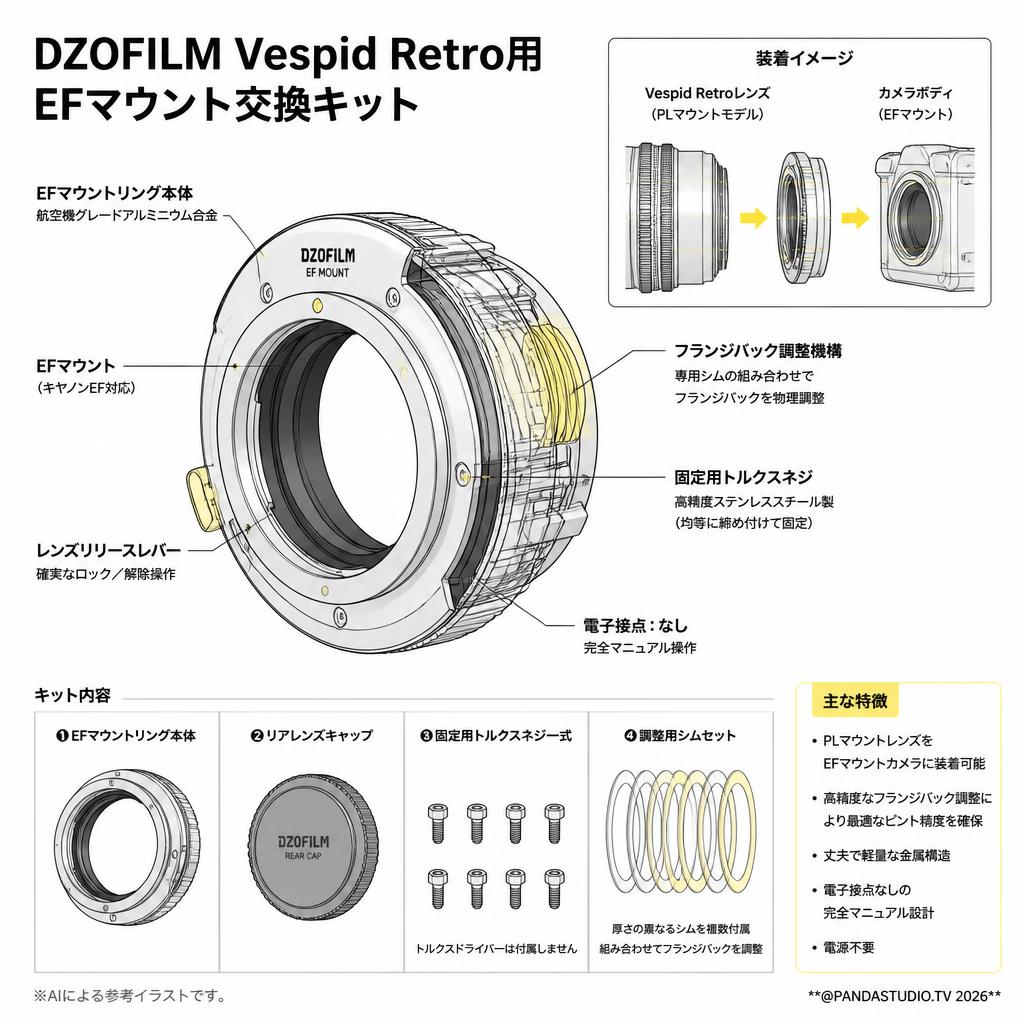 DZOFILM Vespid Retro用 EFマウント交換キット スペック