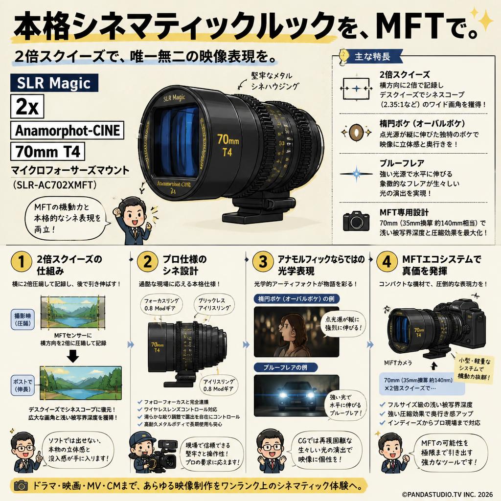 SLR Magic /  2x  / Anamorphot-CINE  / 70mm T4  マイクロフォーサーズマウント ( ‎SLR-AC702XMFT ) 概要