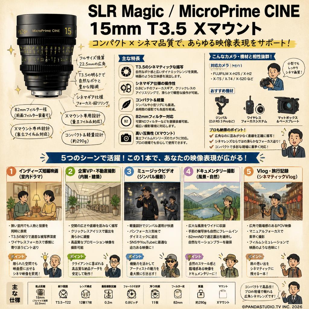 SLR Magic / MicroPrime CINE / 15mm T3.5 Xマウント 用途