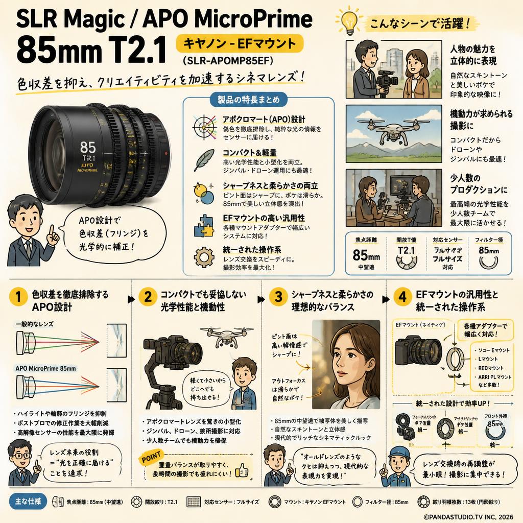 SLR Magic /   APO MicroPrime  / 85mm T2.1  キヤノン - EFマウント ( ‎SLR-APOMP85EF ) 概要