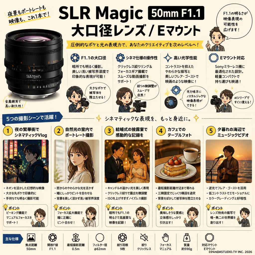 SLR Magic / 50mm F1.1 / 大口径 レンズ / Eマウント 用途