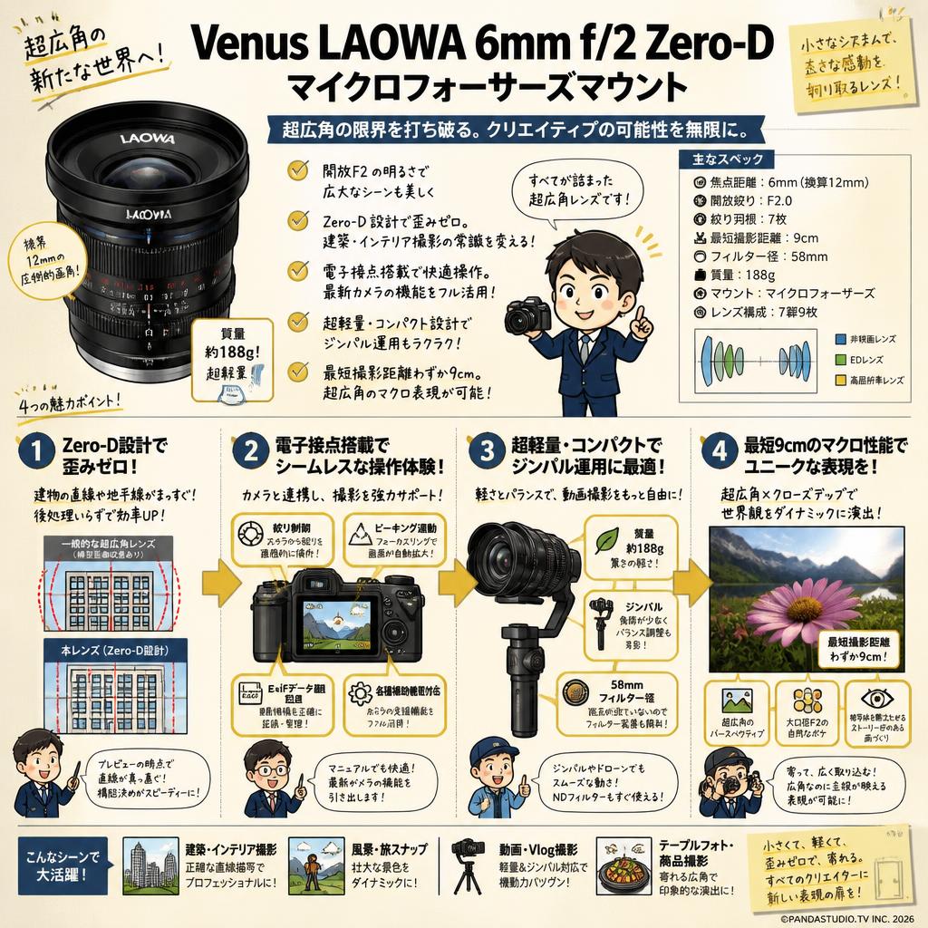 Venus LA0WA 6mm f/2 Zero-D マイクロフォーサーズマウント 概要