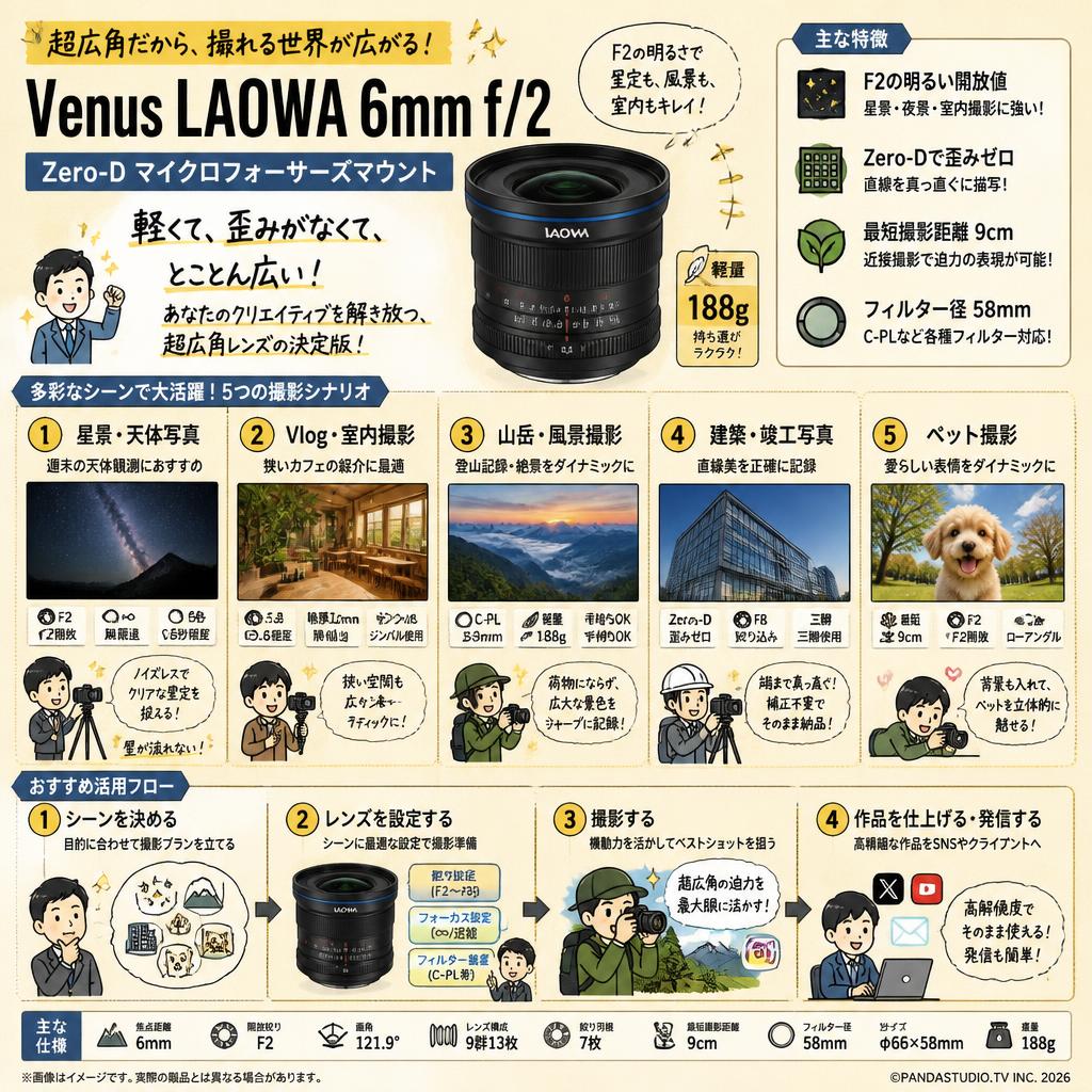 Venus LA0WA 6mm f/2 Zero-D マイクロフォーサーズマウント 用途