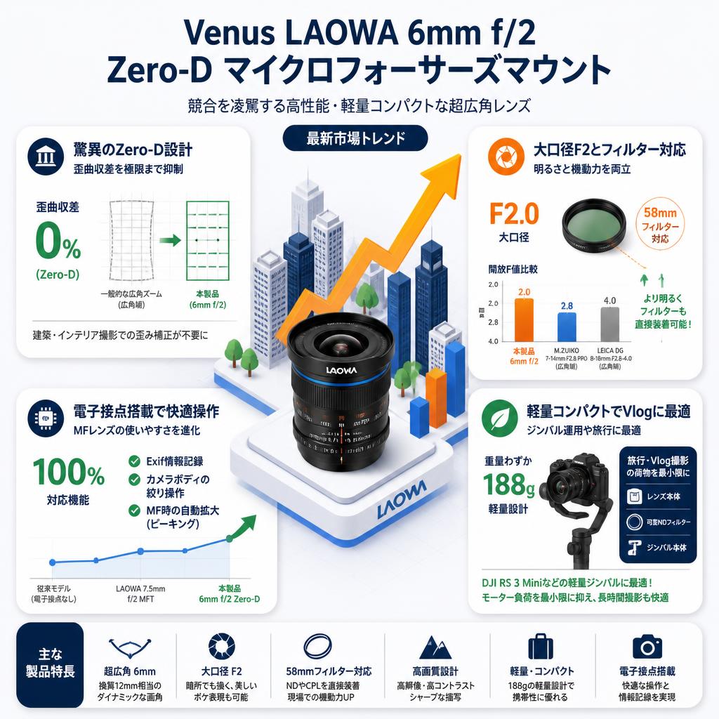 Venus LA0WA 6mm f/2 Zero-D マイクロフォーサーズマウント セールスポイント